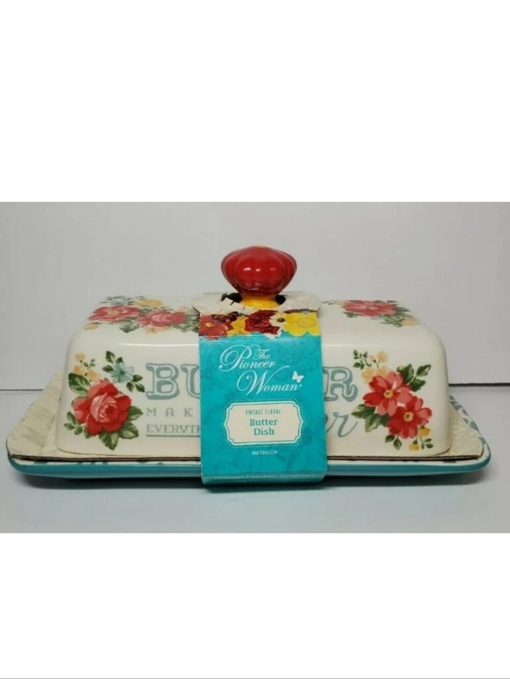 The Pioneer Woman Floral Butter Dish Stoneware Vintage Farmhouse Cottagecore